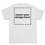 Gildan heavy cotton short sleeve t-shirt laid out on backside on white background