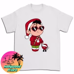 Baby Benito Christmas T-Shirt in white color, highlighting the detailed design.