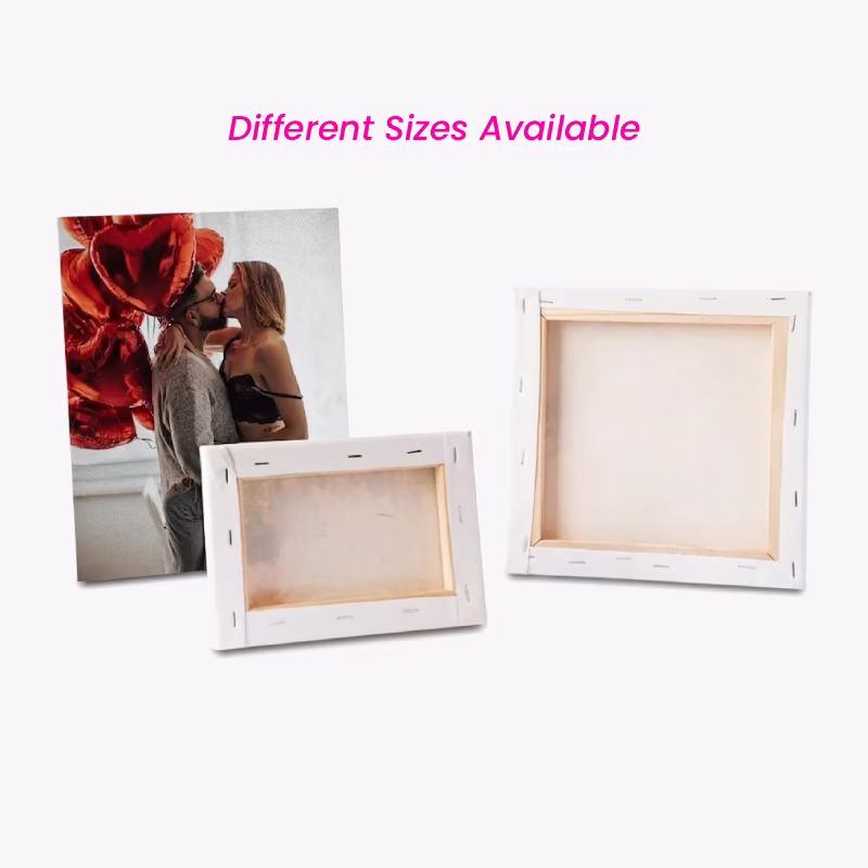 The different sizes available for the custom printed photo canvas with unprinted edges
