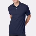 Custom Hanes Men’s EcoSmart Jersey Polo in Navy color front view with personalized company logo