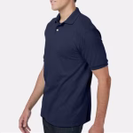 Custom Hanes Men’s EcoSmart Jersey Polo in Navy color side view with personalized company logo