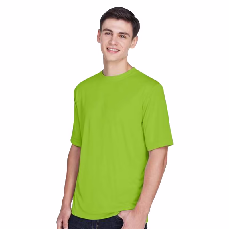 Custom Team 365 Men’s Zone Performance T-Shirt in Acid Green front view with unlimited-color team logo printing