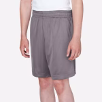 Team 365 youth performance shorts TT11SHY side view in graphite color showing team fit and seven-inch inseam