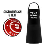 Custom design kitchen apron for men and women in black.