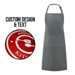 Custom design kitchen apron for men and women in gray.