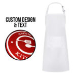 Custom design kitchen apron for men and women in white.