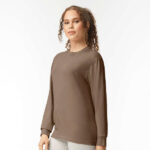 Comfort Colors heavyweight long sleeve t-shirt woman wearing espresso color