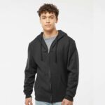 Man wearing custom all over zip-up hoodie black