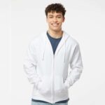 Man wearing custom all over zip-up hoodie white