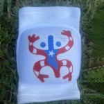 Closeup of custom Puerto Rico wrestling knee pad