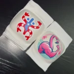Image of close up of flamingo wrestling knee pad and puerto rico knee pad