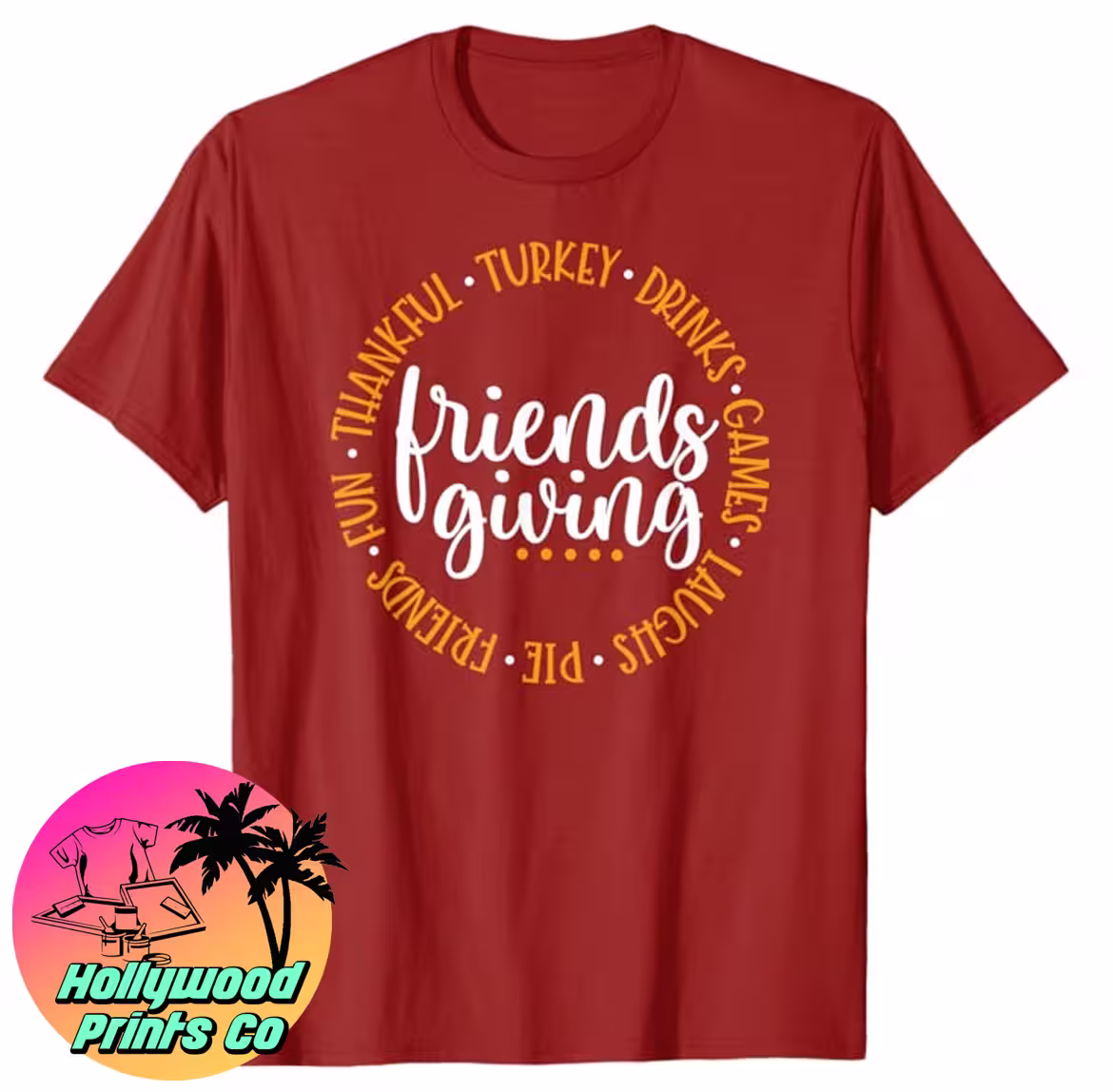 Friendsgiving Friends & Family Thankful T-Shirt in red