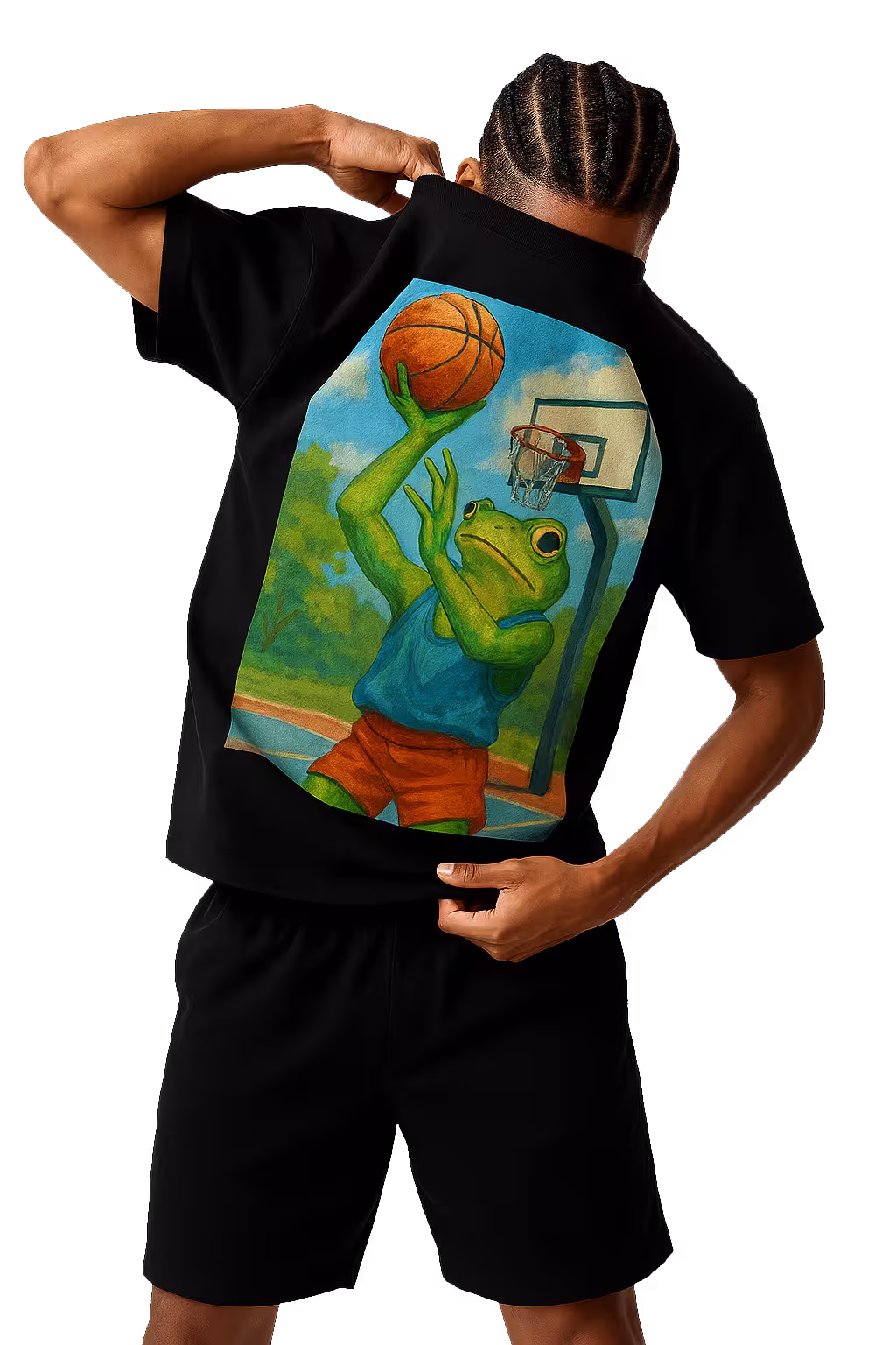 Pharoah rocking a Hollywood Prints frog hooper t-shirt made with our DTF transfers