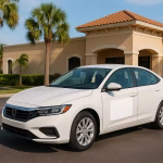 White car with a plain white magnet on it acting as a mockup for what customers can purchase