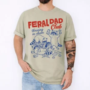 Man wearing Feral Dad Club shirt