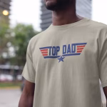 Dad wearing Top Dad Father’s Day t-shirt in sand color variant
