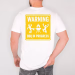 Man wearing a Warning BBQ In Progress Shirt in the white color variant.