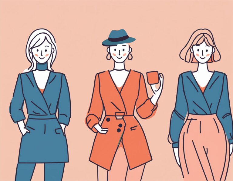 Custom fashion illustration featuring three models with trendy outfits